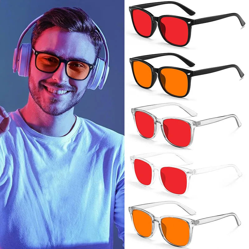 Trendy anti Blue Light Glasses Women Men Better Sleep Red Lens Filter Glasses Anti-Uv Glasses with Tinted Orange Lenses